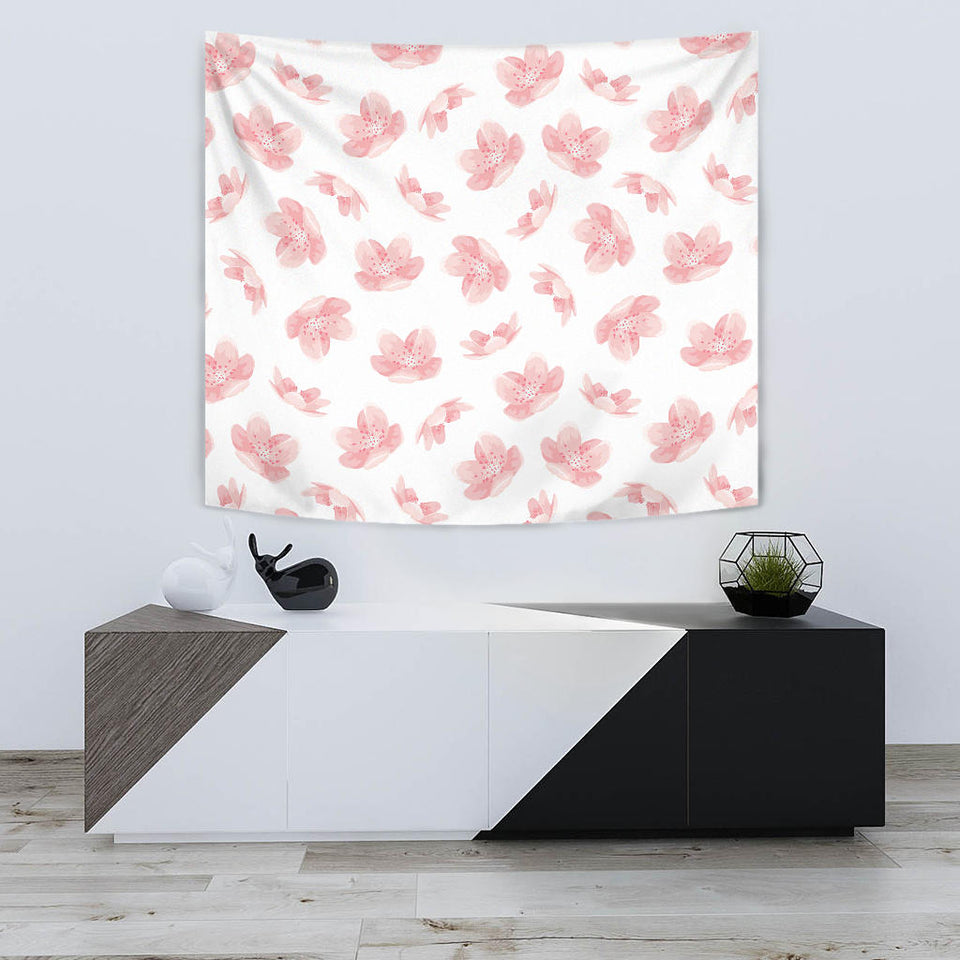 Pink Sakura Cherry Blossom Pattern Wall Tapestry