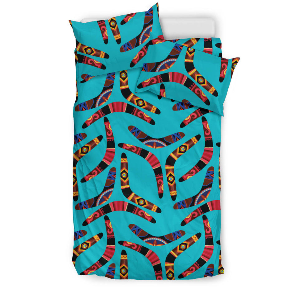 Boomerang Australian Aboriginal Ornament Blue Background  Bedding Set