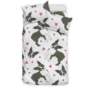 Boston Terrier Dog Hearts Vector Pattern  Bedding Set