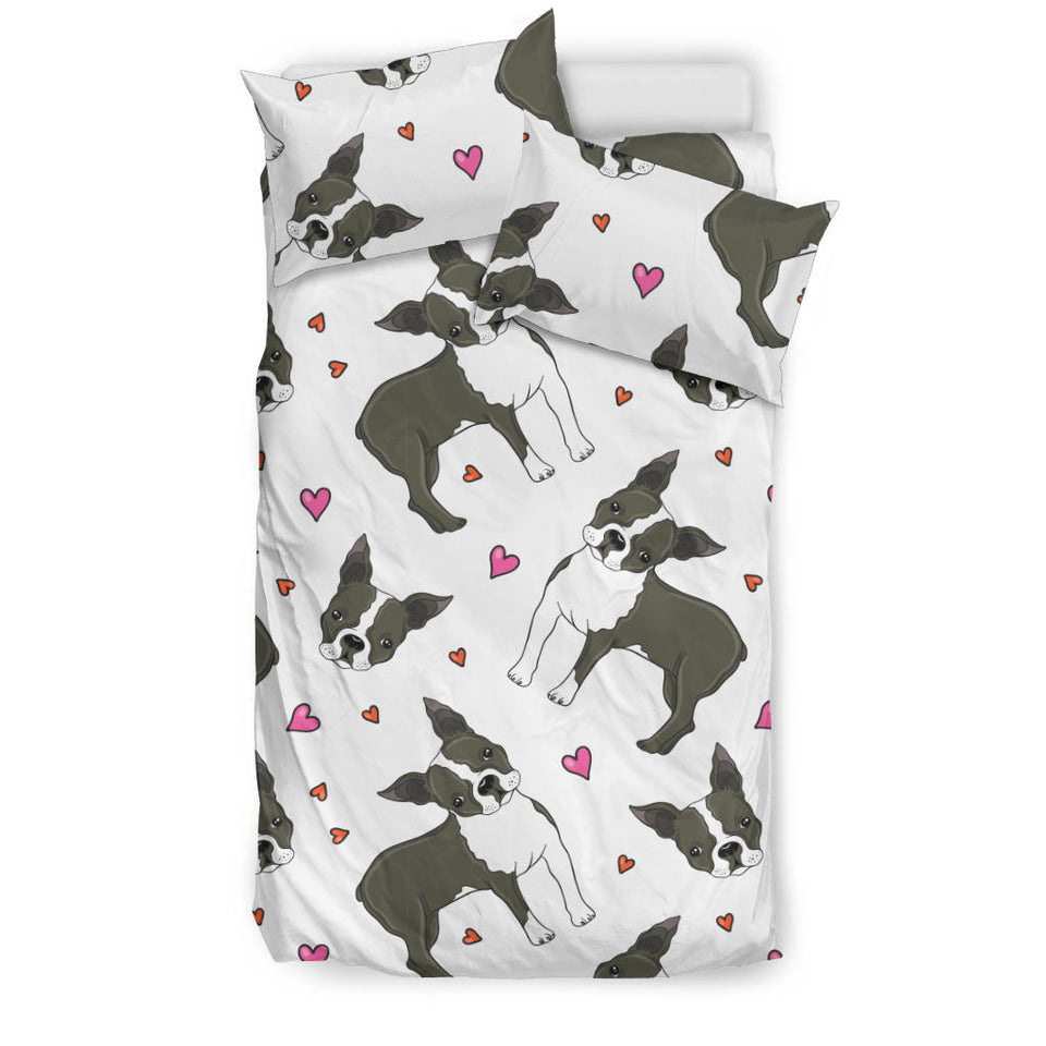 Boston Terrier Dog Hearts Vector Pattern  Bedding Set