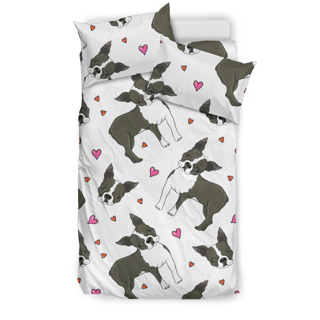 Boston Terrier Dog Hearts Vector Pattern  Bedding Set