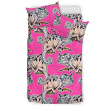 Chameleon Lizard Pattern Pink Background  Bedding Set