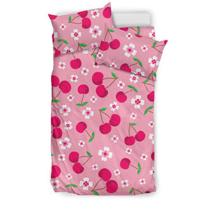 Cherry Flower Pattern Pink Background  Bedding Set