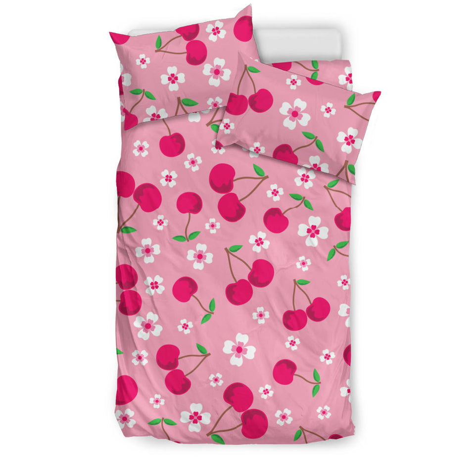 Cherry Flower Pattern Pink Background  Bedding Set