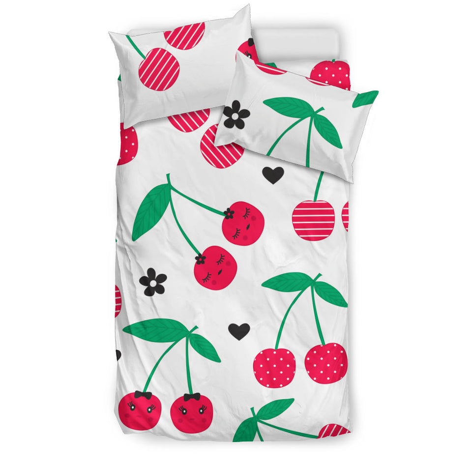 Cherry Pattern White Background  Bedding Set