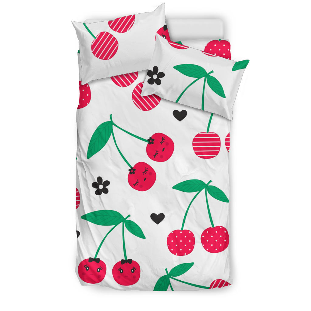 Cherry Pattern White Background  Bedding Set