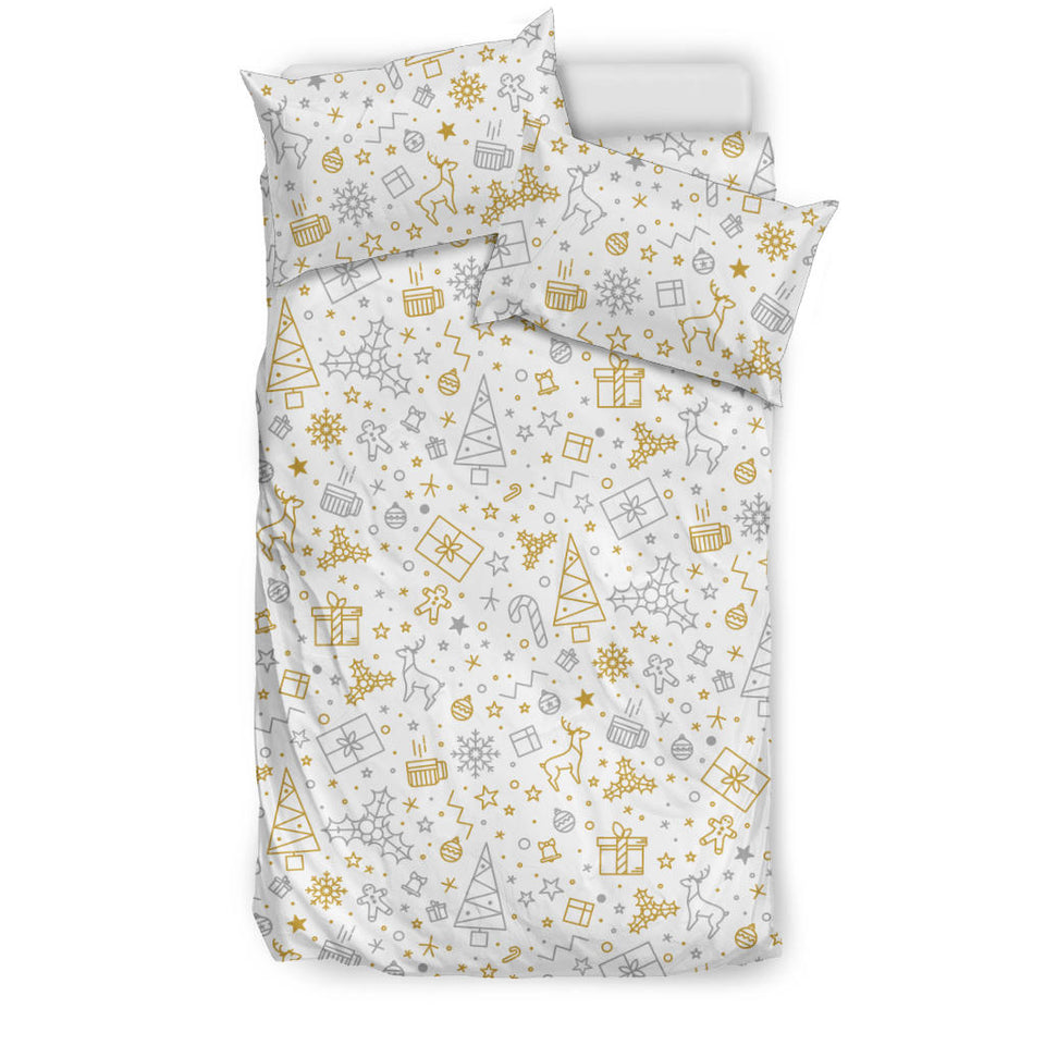 Christmas Tree Christmas Element Silver Gold Pattern  Bedding Set