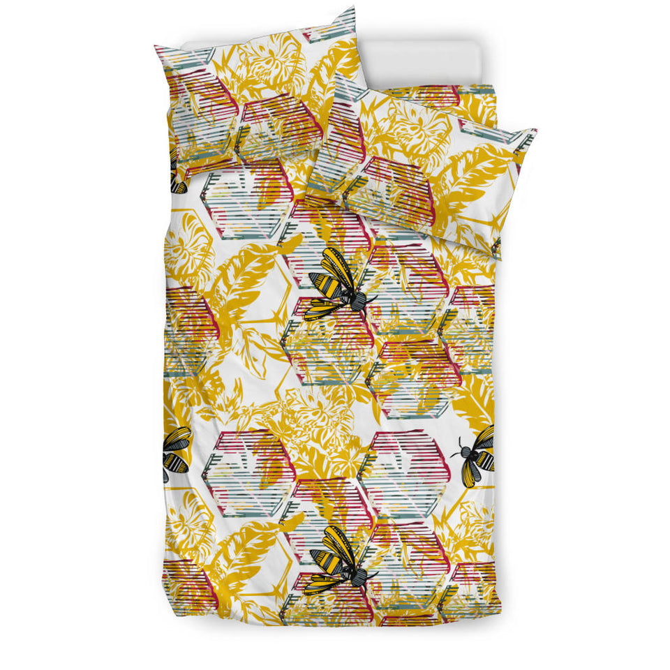 Cool Bee Honeycomb Leaves Pattern  Bedding Set
