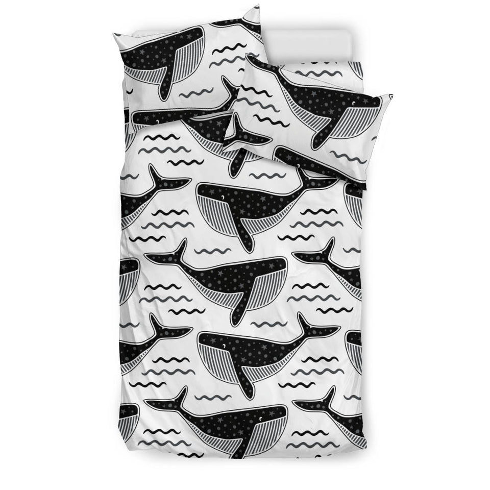 Black Whale Pattern Bedding Set