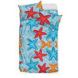 Blue Red Orange Starfish Pattern Bedding Set