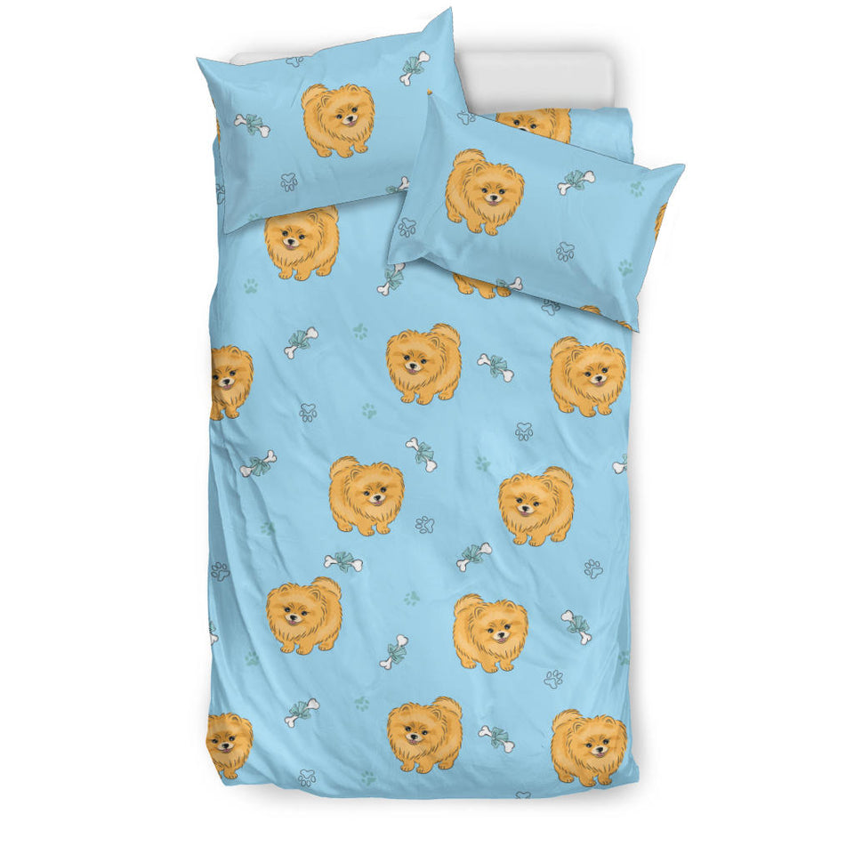 Brown Cute Pomeranian Blue Blackground Bedding Set