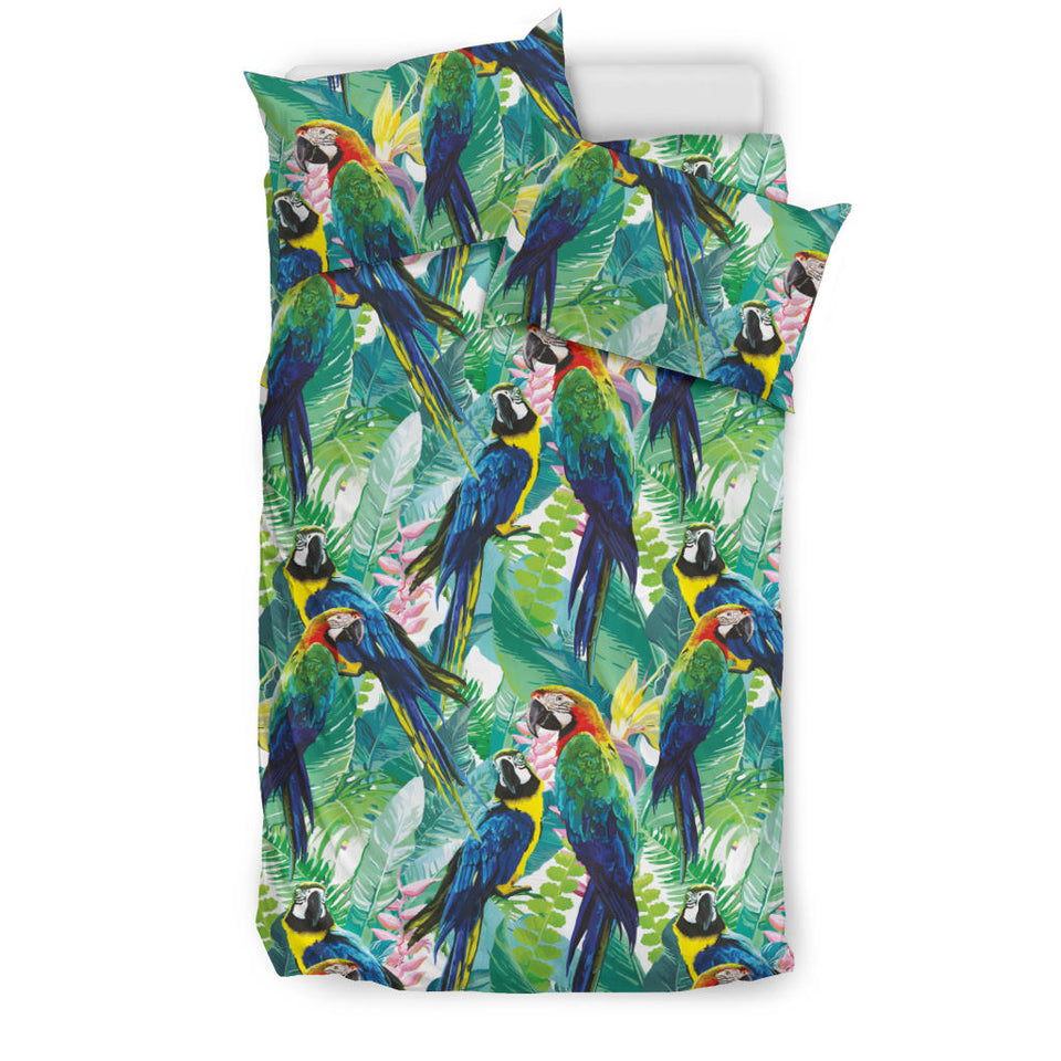 Colorful Parrot Exotic Flower Leaves Bedding Set
