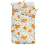 Cute Brown Pomeranian Paw Leave Bone Pattern Bedding Set
