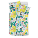 Cute Parrot Toucan Flamingo Cactus Exotic Leaves Pattern Bedding Set