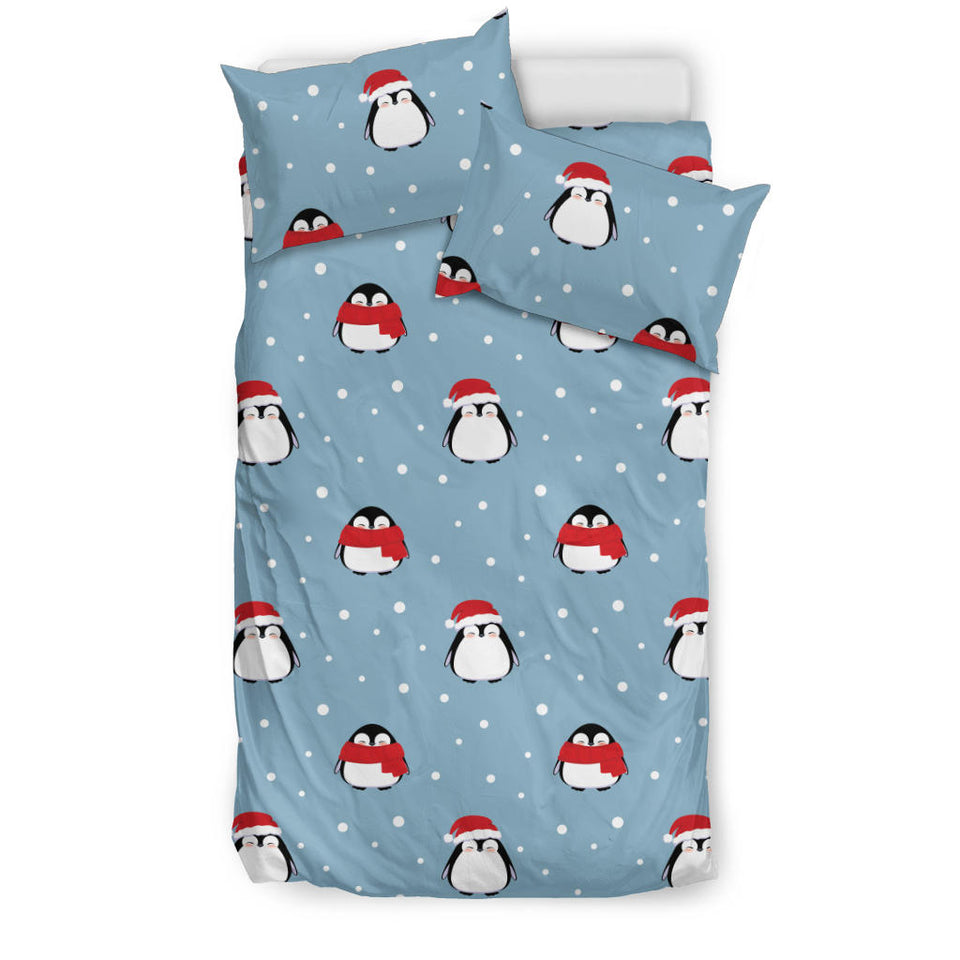 Cute Penguin Christmas Snow Pattern Bedding Set