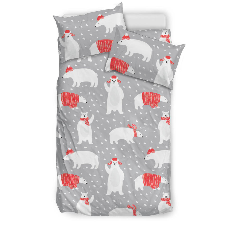 Cute Polar Bear Christmas Snow Pattern Bedding Set