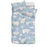 Cute Polar Bears Christmas Decoration Pattern Bedding Set.