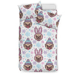 Cute Pug Hat Rabbit Costume Pattern Bedding Set
