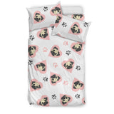 Cute Pugs Pink Heart Paw Pattern Bedding Set
