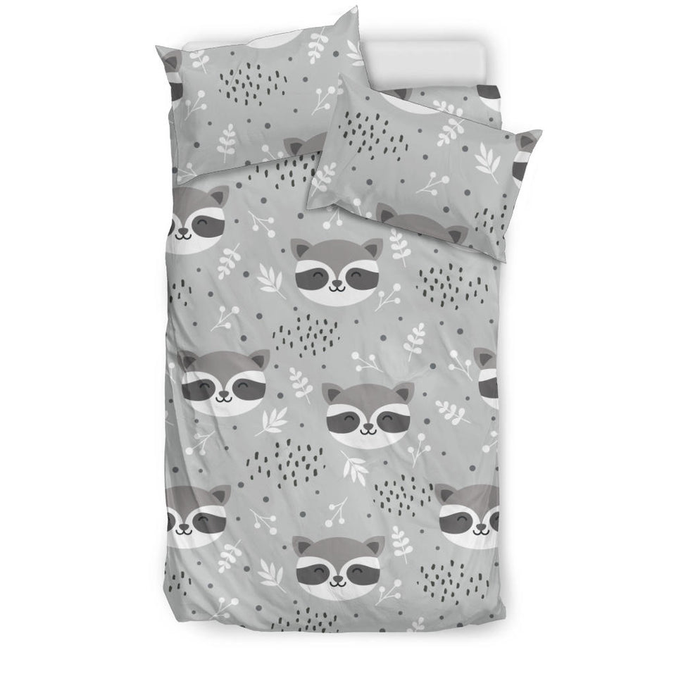 Cute Raccoons Leaves Dot Bedding Set