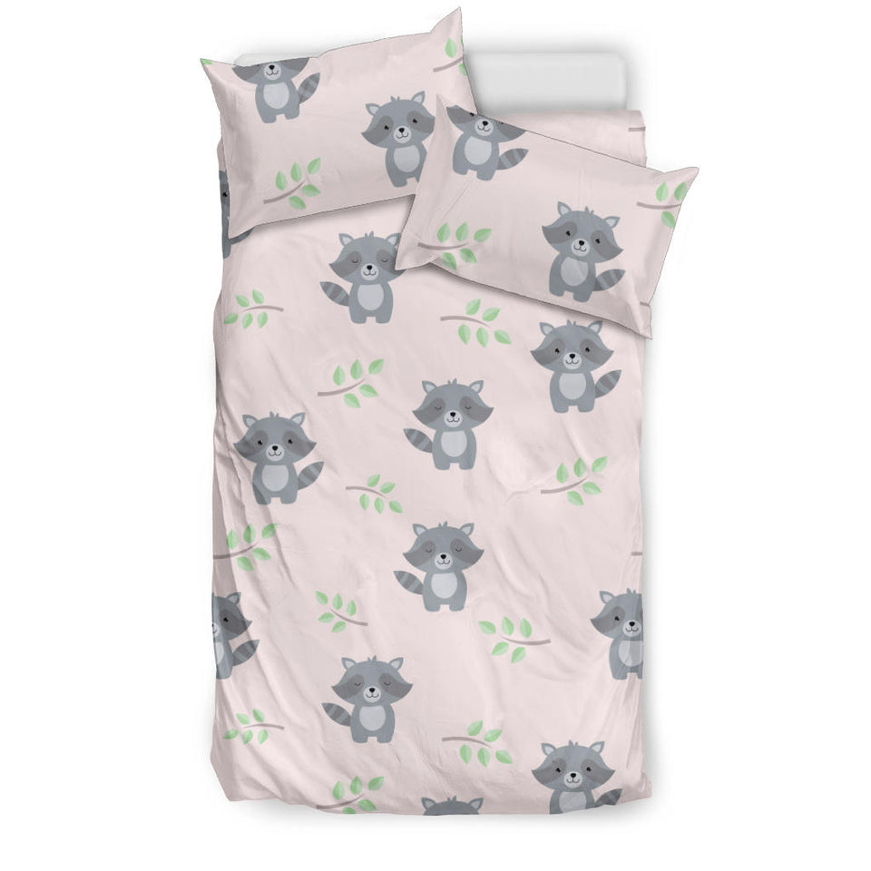 Cute Raccoons Leaves Pattern Bedding Set