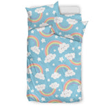 Cute Rainbow Clound Star Pattern Blue Background Bedding Set