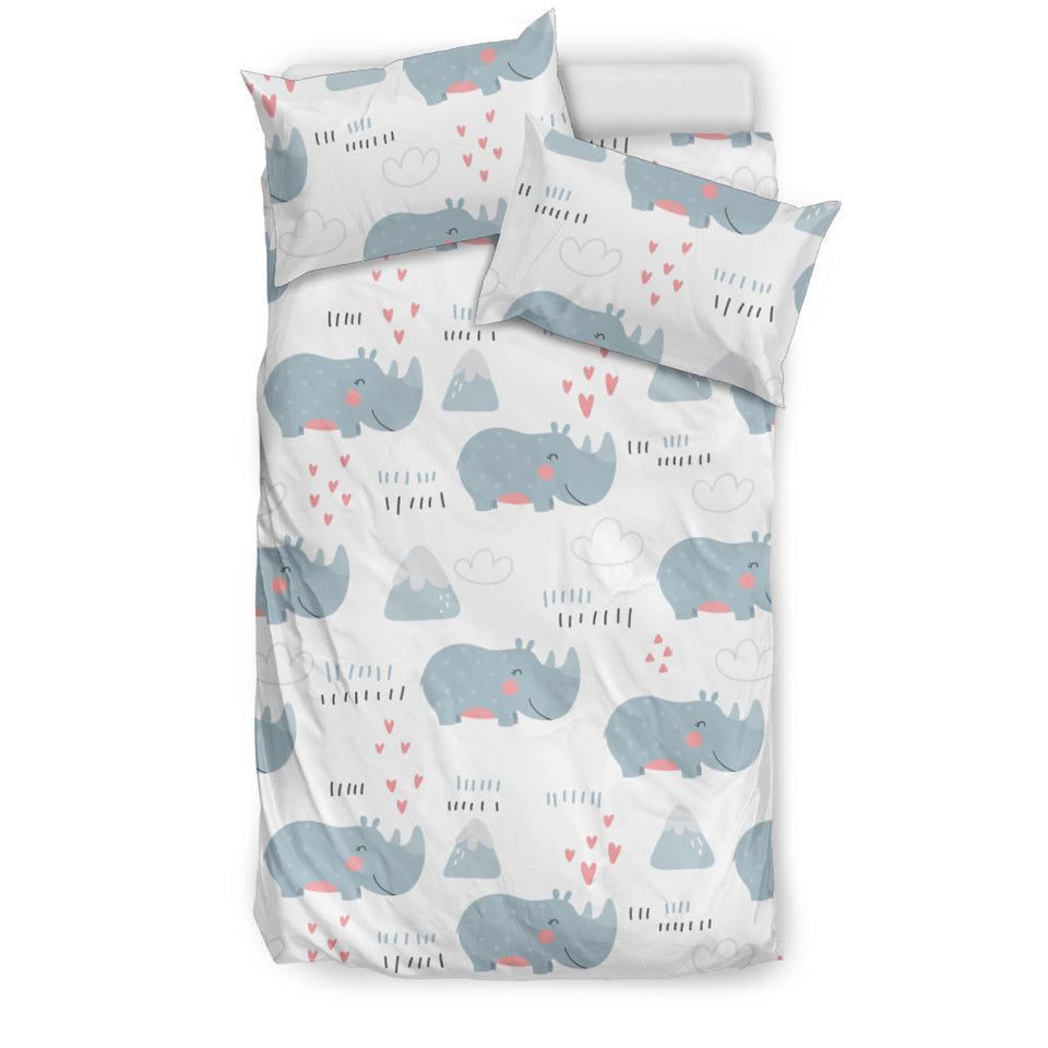 Cute Rhino Heart Pattern Bedding Set