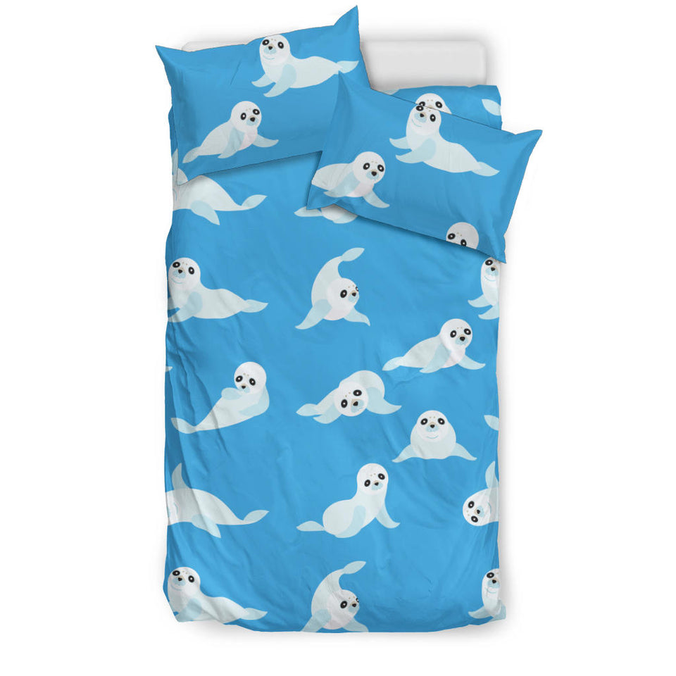 Cute Sea Lion Seal Pattern Background Bedding Set