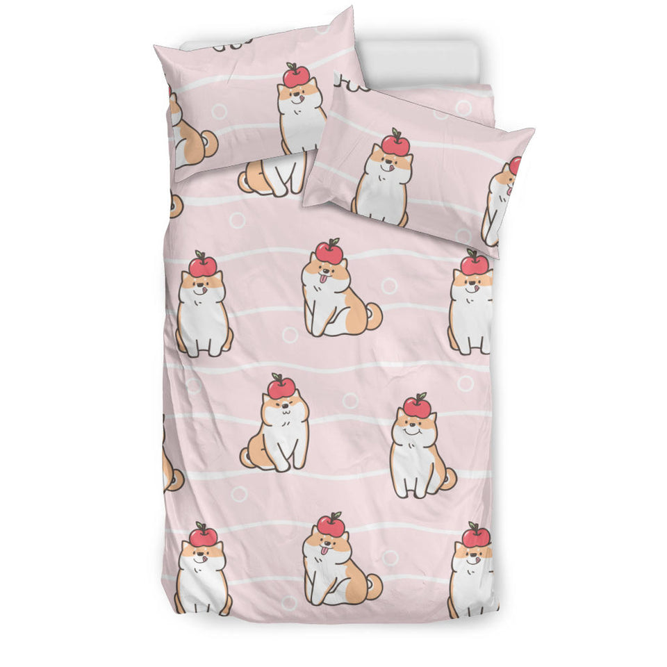 Cute Shiba Inu Dog Apple Pattern Bedding Set