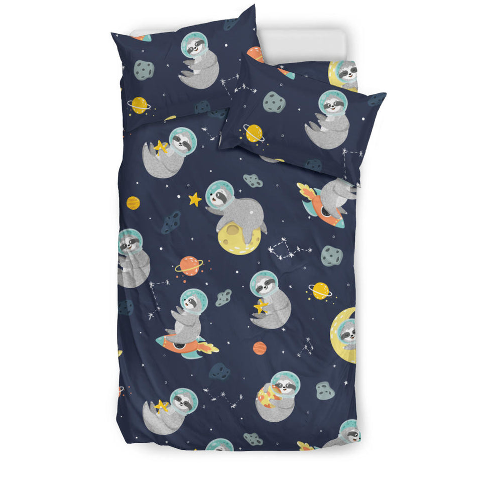 Cute Sloth Astronaut Star Planet Rocket Pattern Bedding Set