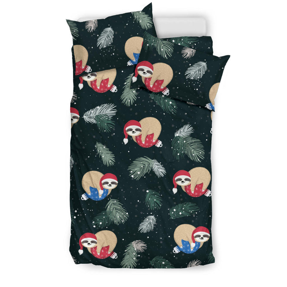 Cute Sloths Sleeping Christmas Ball Santa Hat Pattern Bedding Set
