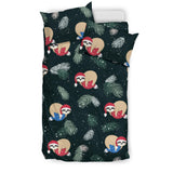 Cute Sloths Sleeping Christmas Ball Santa Hat Pattern Bedding Set