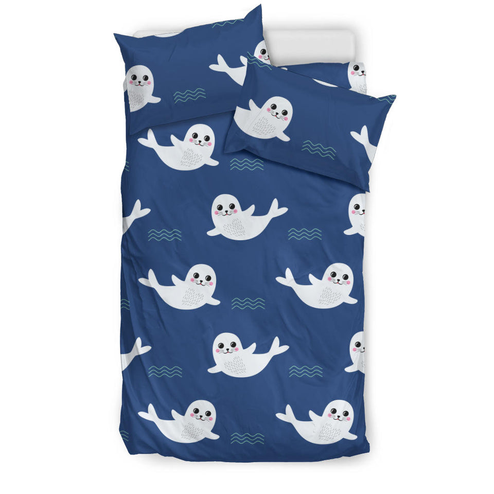 Cute White Baby Sea Lion Seal Pattern Bedding Set
