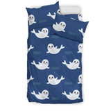 Cute White Baby Sea Lion Seal Pattern Bedding Set