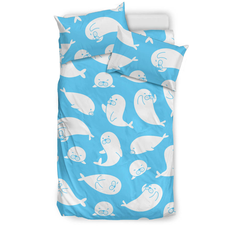 Cute White Sea Lion Seals Pattern Bedding Set