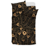 Gold Peacock Feather Pattern Bedding Set