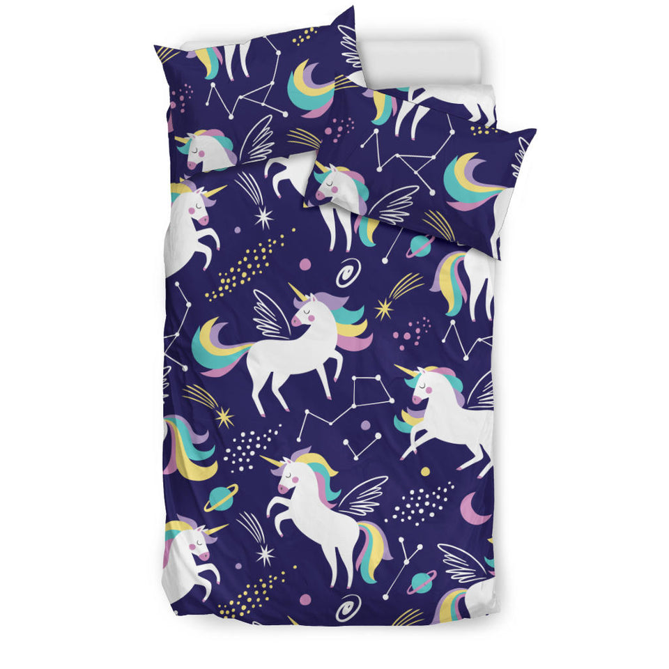 Hand Drawn Cute Unicorn Star Planet Bedding Set