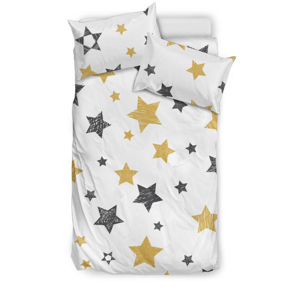 Hand Drawn Gold Black Star Pattern Bedding Set