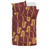 Hand Drawn Gold Saxophone Red Background  Bedding Set