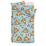 Hand Drawn Pizza Blue Background Bedding Set