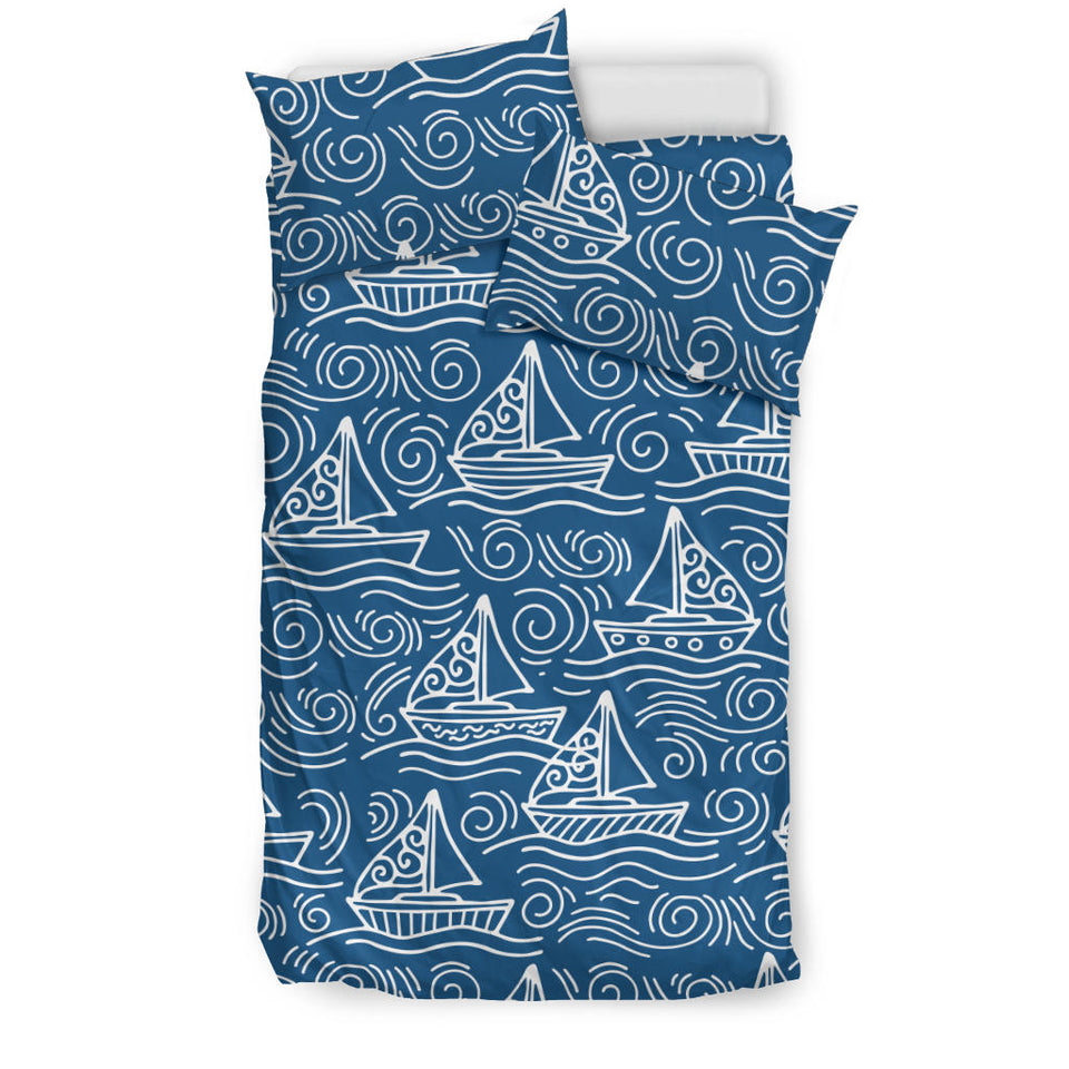 Hand Drawn Sailboat Pattern Bedding Set