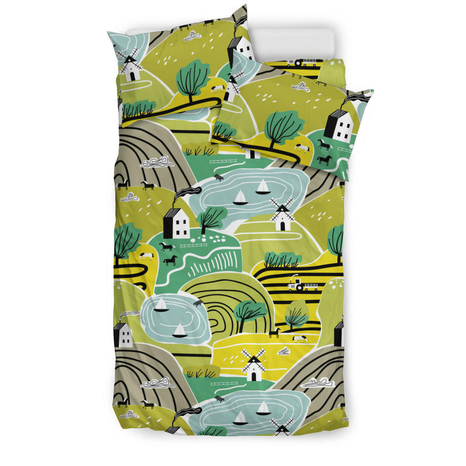 Hand Drawn Windmill Pattern Bedding Set