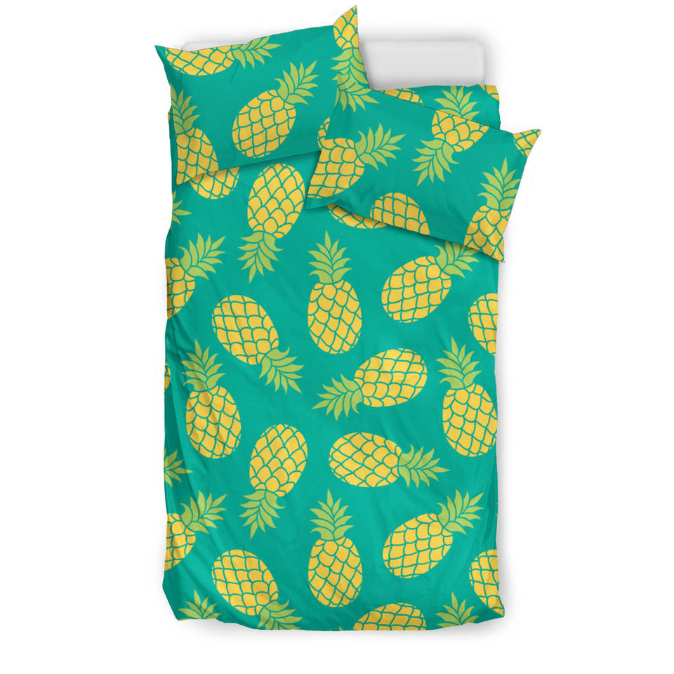 Pineapples Pattern Green Background Bedding Set