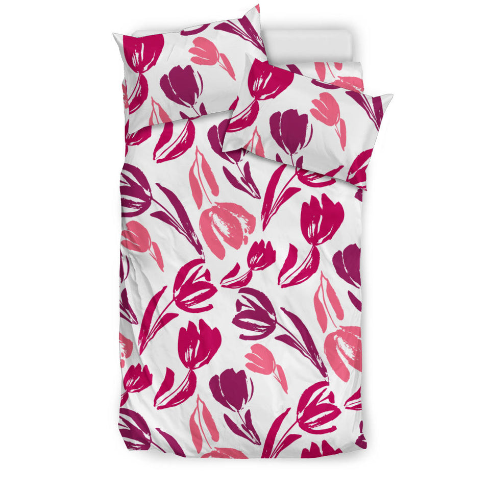 Pink Sketch Tulip Pattern Bedding Set