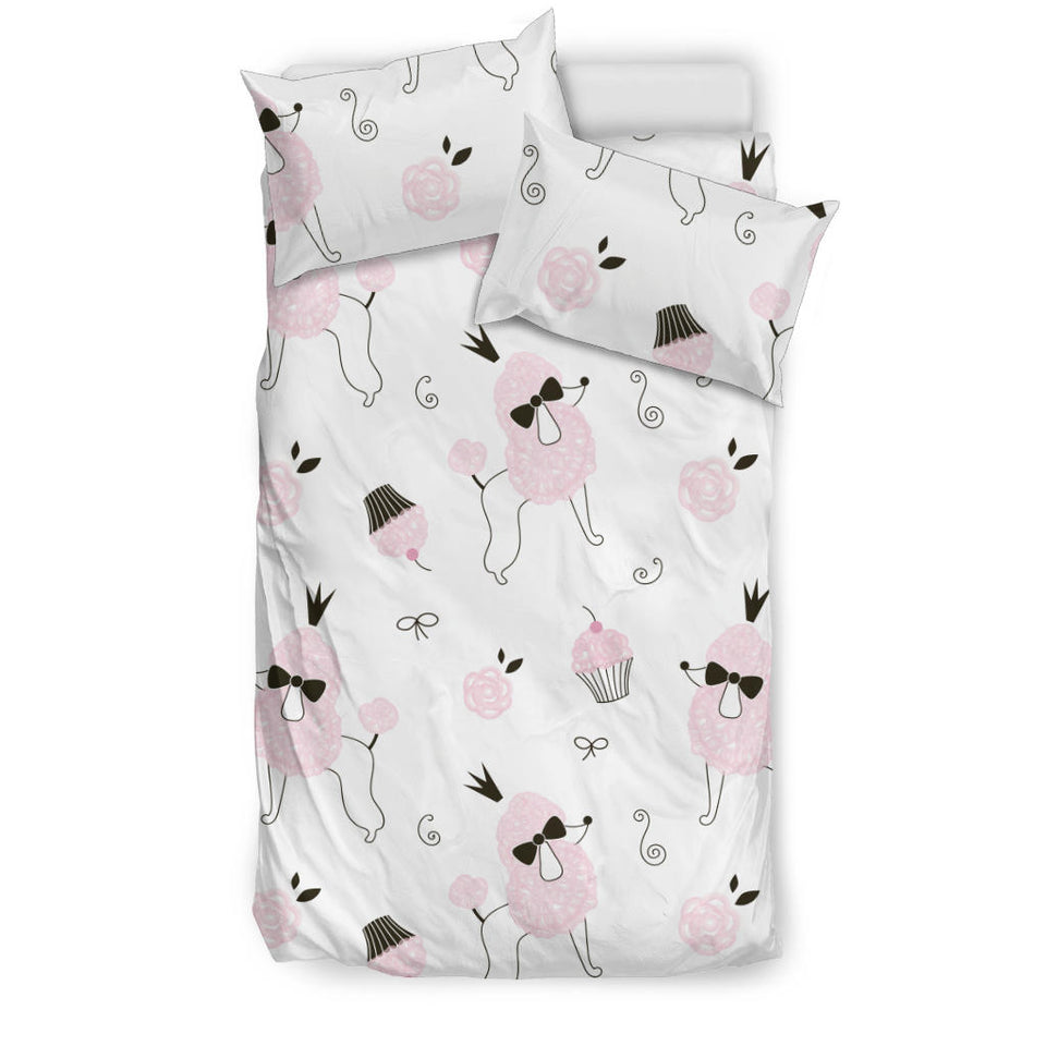 Poodle Dog Rose Cake Pattern Bedding Set.