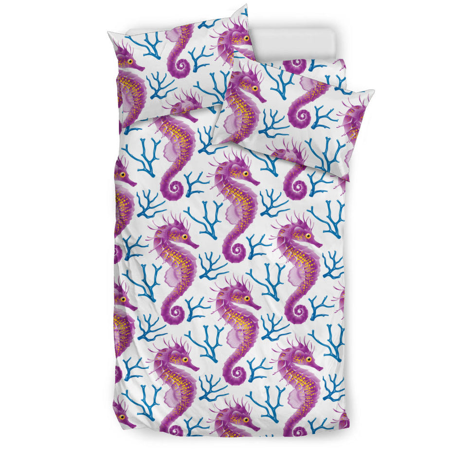 Purple Seahorse Blue Coral Pattern Bedding Set