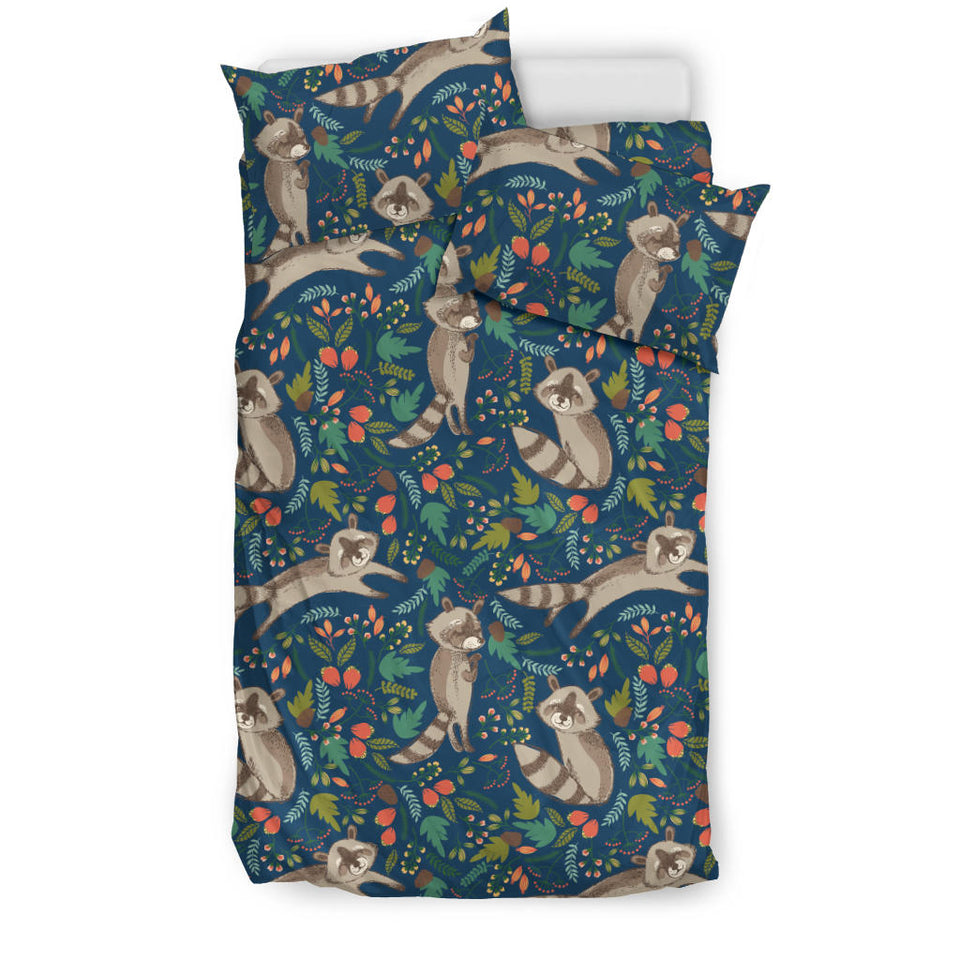Raccoon Tropical Leaves Pattern Bedding Set