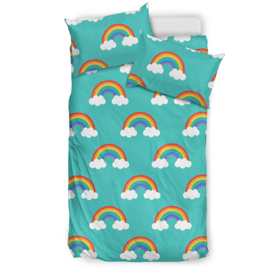 Rainbow Pattern Green Background Bedding Set