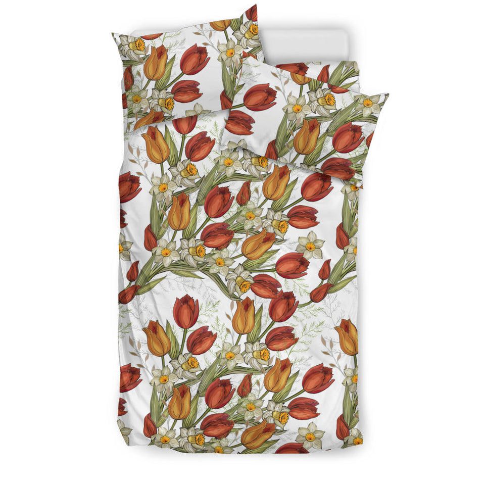 Red Tulips And Daffodils Pattern Bedding Set