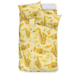 Saxophone Cornet Pattern Yellow Background Bedding Set